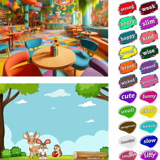 Игра c английскими прилагательными на липучках