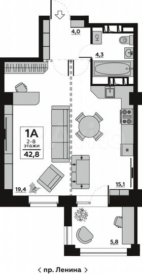 1-к. квартира, 45,9 м², 7/20 эт.