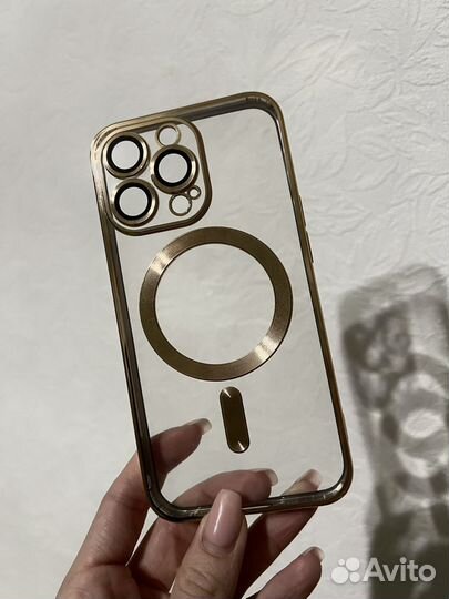 Чехол на iPhone 13 pro (золотой + стекло)