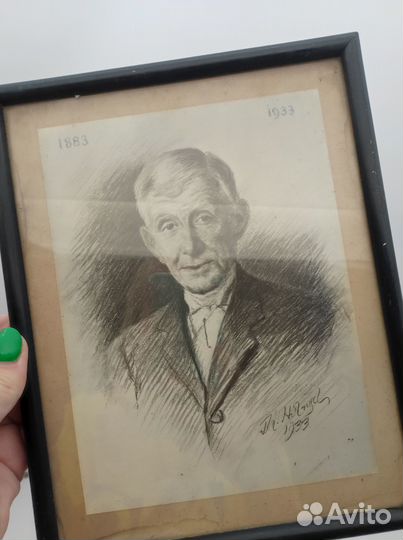 Антикварная рама с рисунком, карандаш, размер 24*1