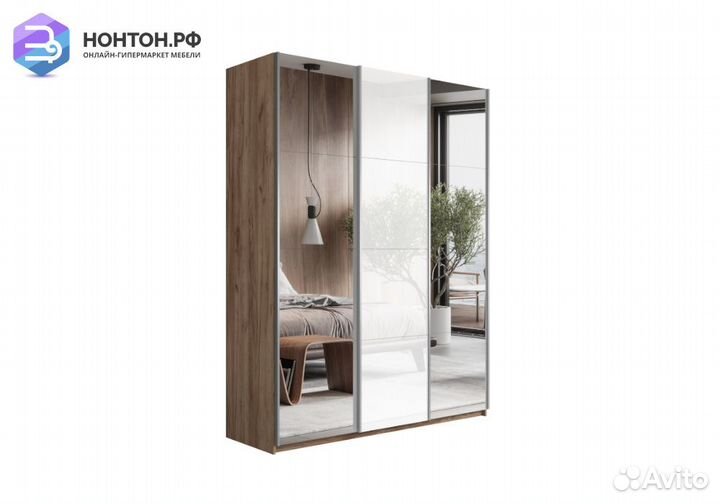 Шкаф-купе 3-х створчатый с зеркалами Прайм белое с
