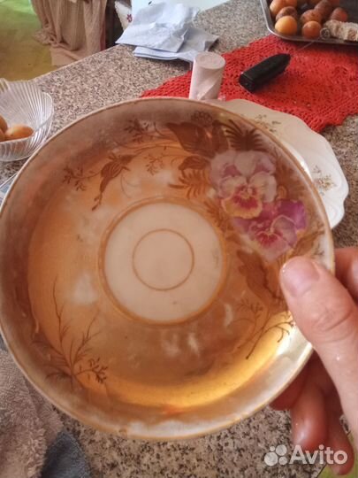 Старинная антикварная чашка с блюдцем Кузнецов