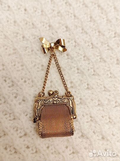Винтажная брошь США 1980-е Сумочка/ ридикюль