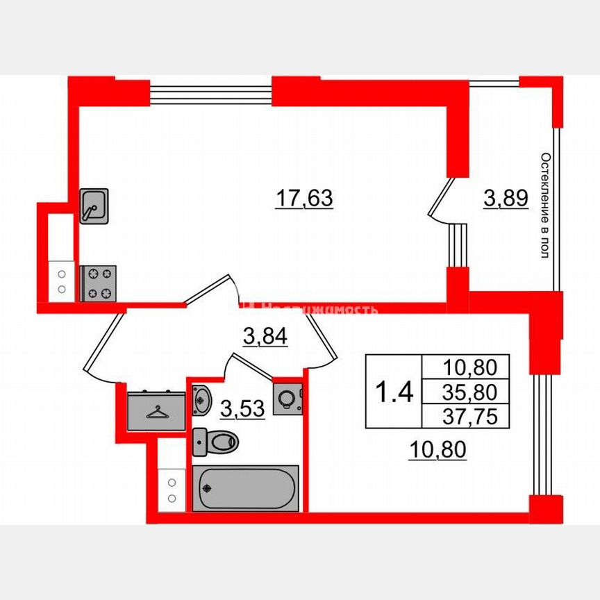 1-к. квартира, 35,8 м², 9/12 эт.