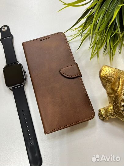 Чехол книжка Redmi 9A премиум кожа коричневая