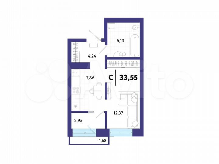 Квартира-студия, 33,6 м², 12/12 эт.