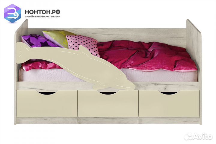 Кровать Дельфин №1 ваниль / дуб крафт белый