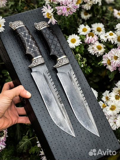 Ножи «охотник» ручной работы из дамаска