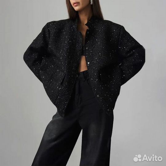 Бомбер твидовый блестящий