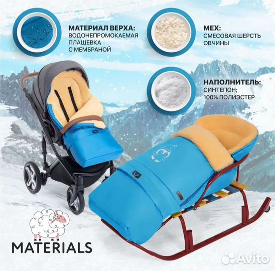 Конверт трансформер в коляску зимний овчина новый