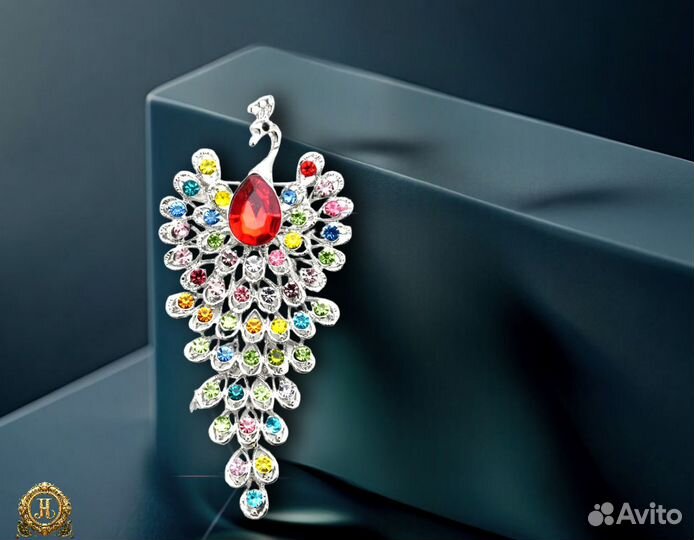 Брошь Кулон Павлин с горным хрусталем подвижная