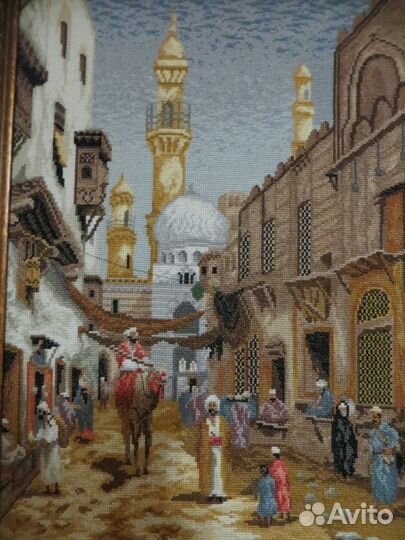 Картина, вышитая крестом.Египет,улица Каира