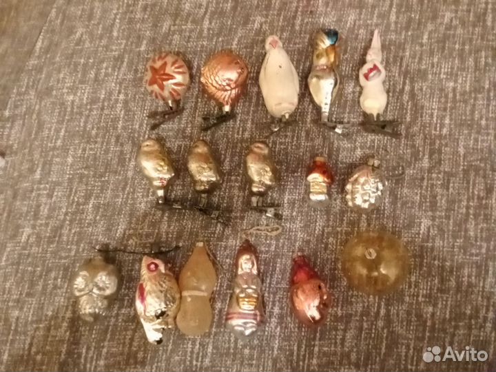 Елочные игрушки СССР на прищепке и нитке