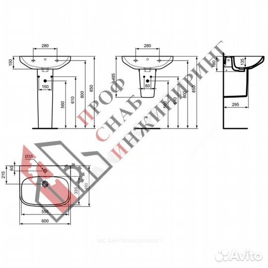 Умывальник подвесной I.life A 60 1 отверстие под с