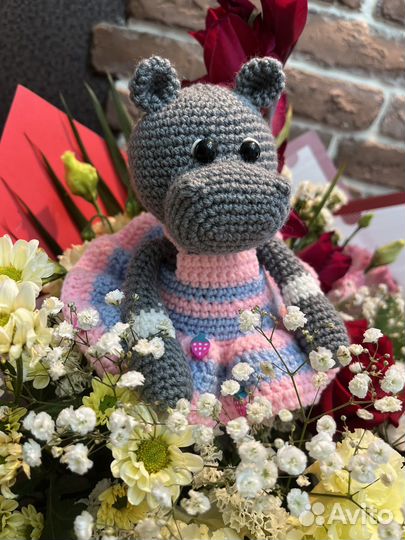 Вязаная игрушка бегемот, коллекция 