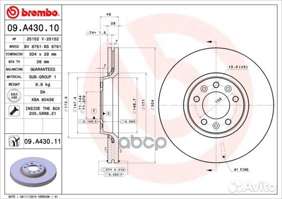Диск тормозной 09.A430.10