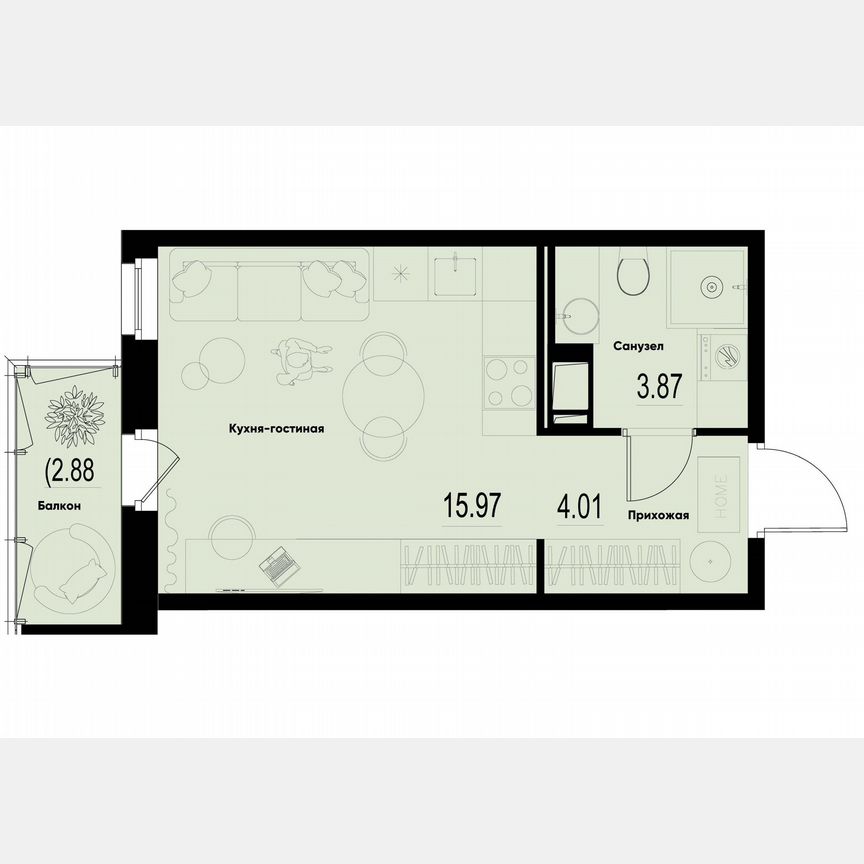 Квартира-студия, 24,7 м², 7/12 эт.