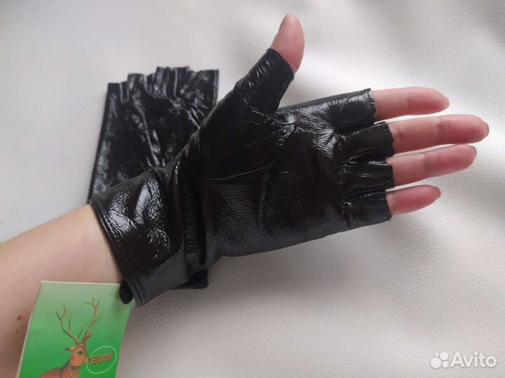 Перчатки женские митенки натуральная кожа