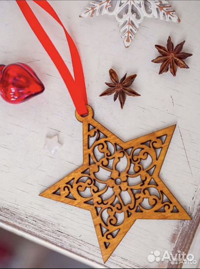 Новогодние игрушки из дерева пакетом / оптом