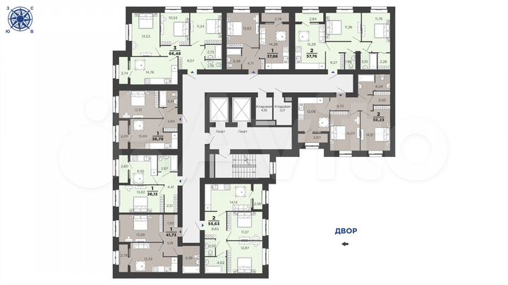 2-к. квартира, 58,2 м², 12/16 эт.