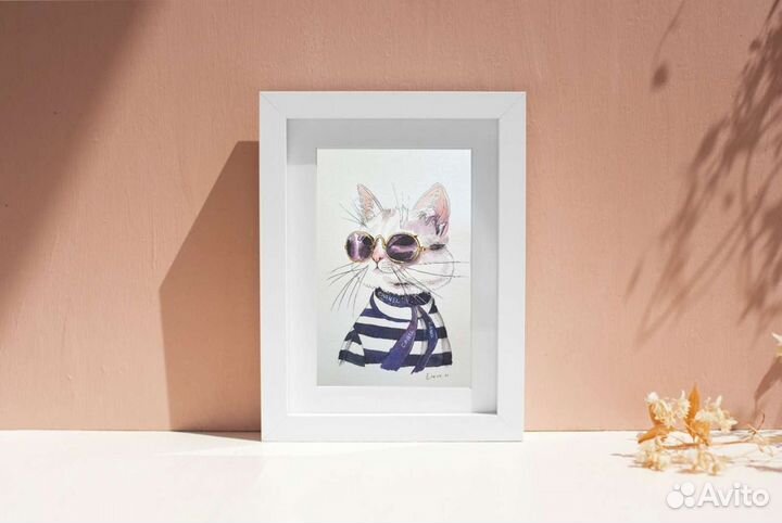 Картина кота акварель