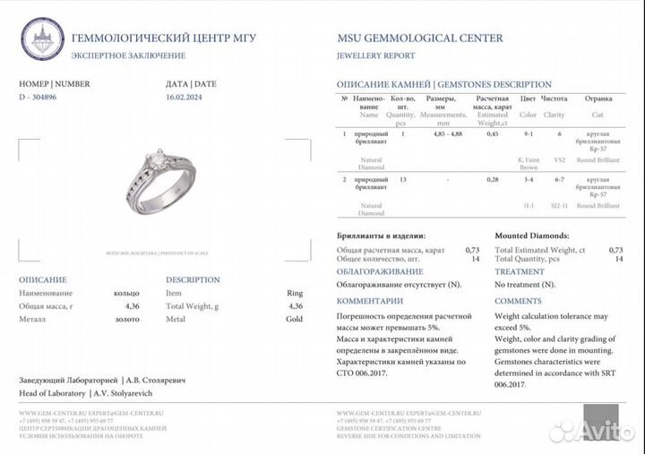 Кольцо эпл Даймонд с бриллиантами 0.73ct