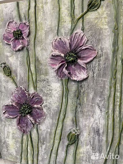 Картина «цветы барельеф 60*60