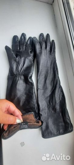 Перчатки длинные кожаные