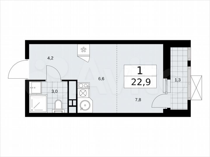 Квартира-студия, 22,9 м², 13/18 эт.