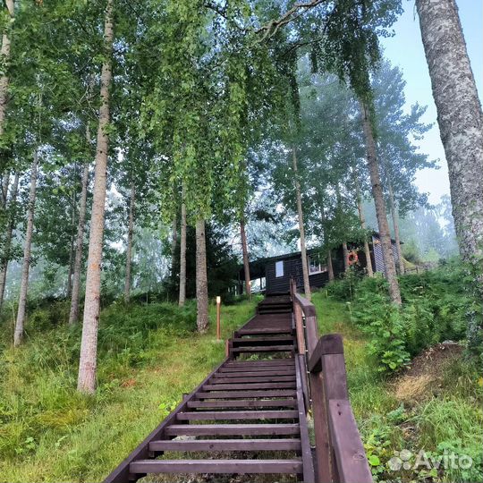 Русская баня на дровах с купелью на берегу озера