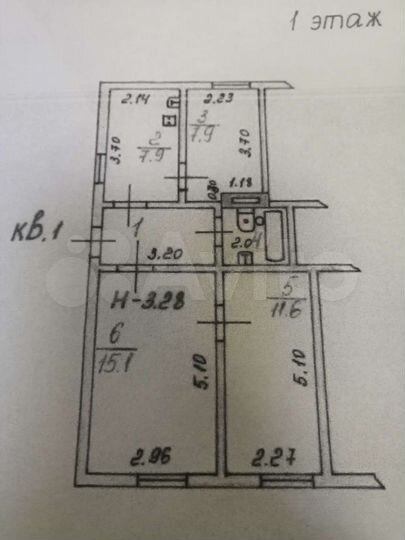 3-к. квартира, 52,3 м², 1/1 эт.