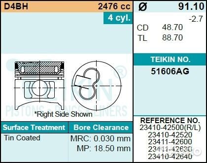 Поршни Teikin Alfin Gallery STD, D4BH, 51606agstd