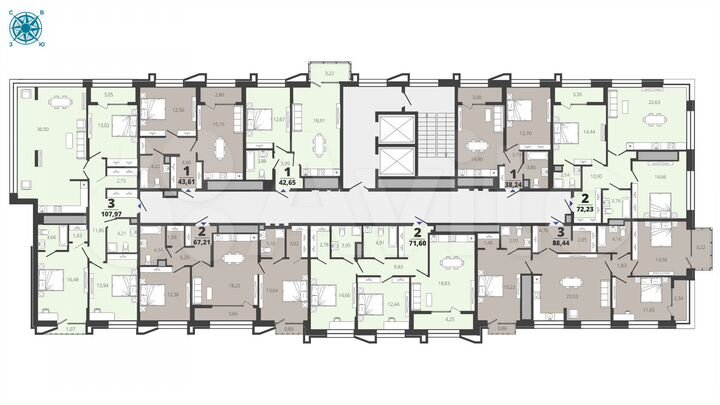 2-к. квартира, 72,2 м², 14/19 эт.