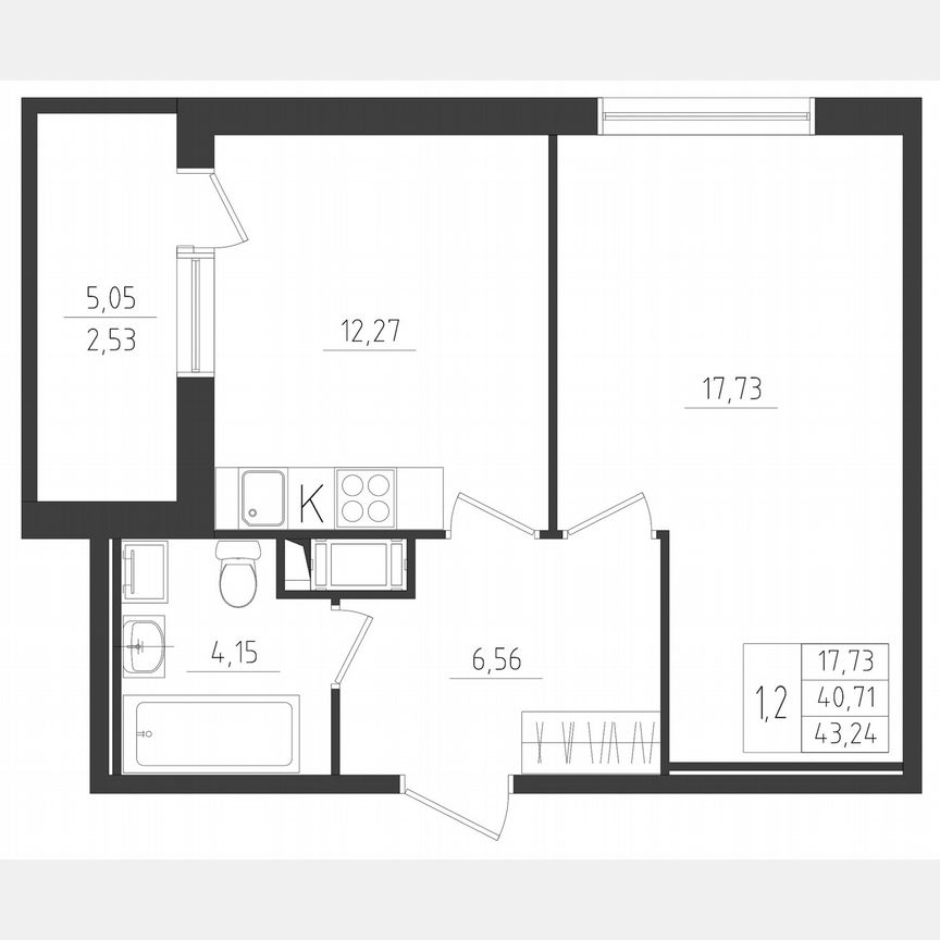 1-к. квартира, 43,2 м², 2/8 эт.