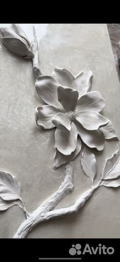 Картина барельеф (горельеф) цветок сакуры