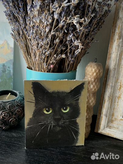 Картина маслом портрет черного кота