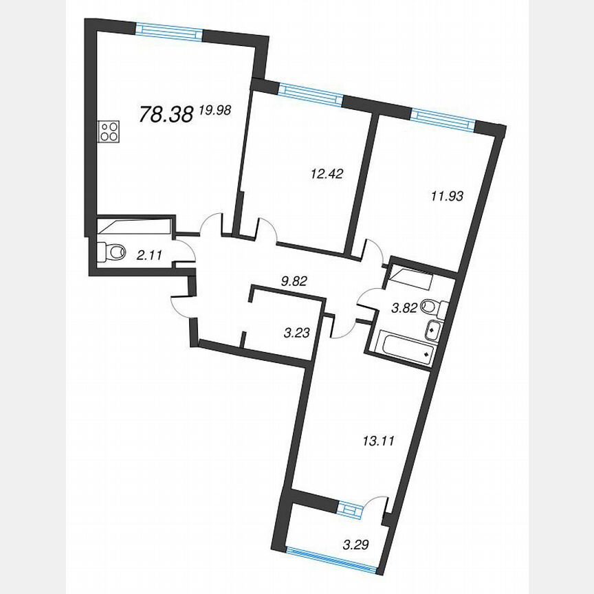 3-к. квартира, 80 м², 11/22 эт.