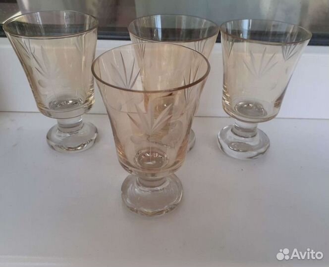 Винтажные рюмки фужеры, желтое стекло, 4 шт, СССР