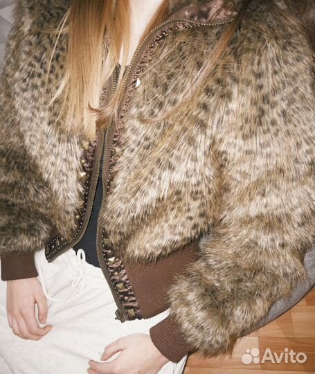 Мини шубка леопардовая экомех винтаж river island