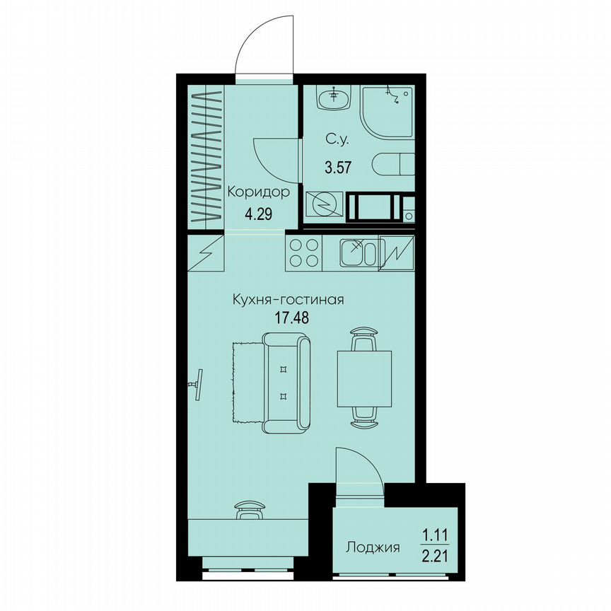 Квартира-студия, 26,5 м², 5/9 эт.