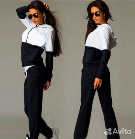 Костюм спортивный женский чёрный с белым