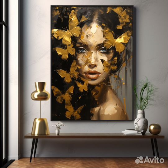 Картина маслом 3 д золотые бабочки Интерьерная