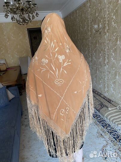 Старинный николаевский крепдешиновый платок-шаль