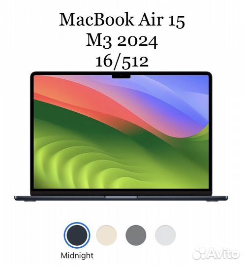 Apple macbook air 15 м3 2024 16/512 Midnight