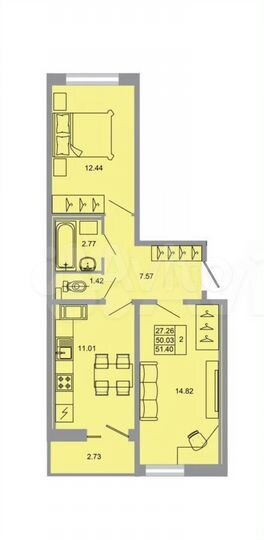 2-к. квартира, 51,4 м², 10/20 эт.