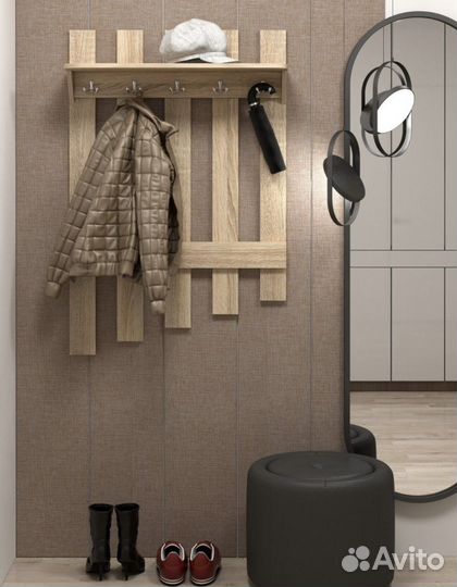 Вешалка настенная для вещей с полкой