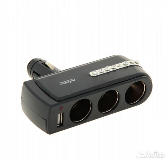 Разветвитель прикуривателя WF-0303, 3 выхода + 1 U