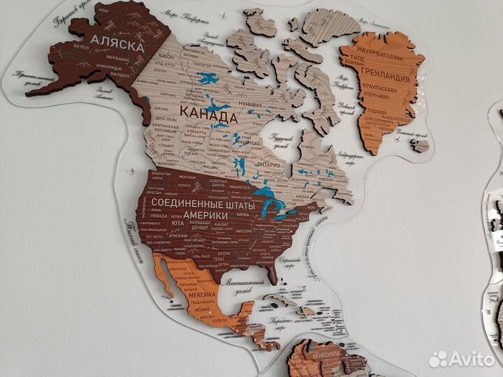 Деревянная карта мира супер подробная 3D
