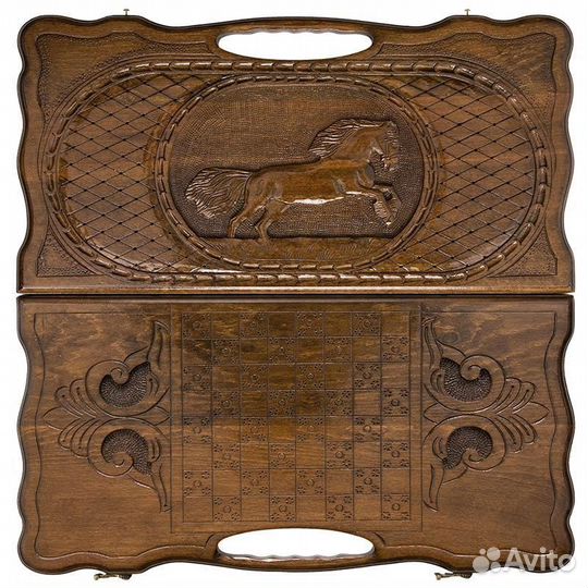 Нарды и шашки резные Лошадка 61 х 64 см бук Армения 62682