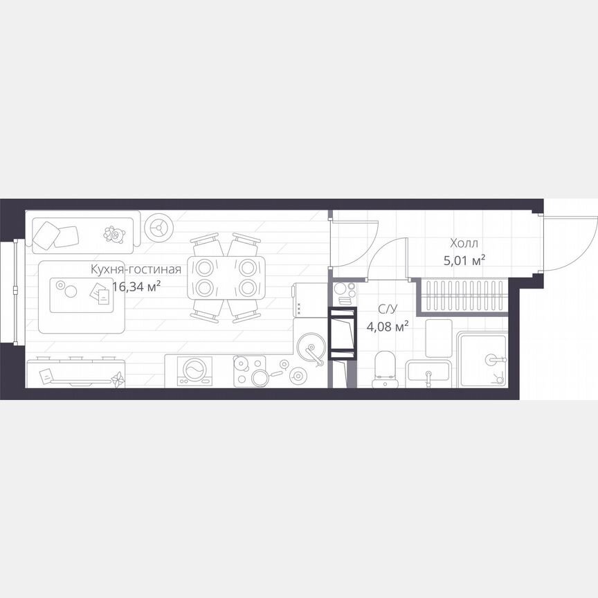Квартира-студия, 25,4 м², 3/11 эт.